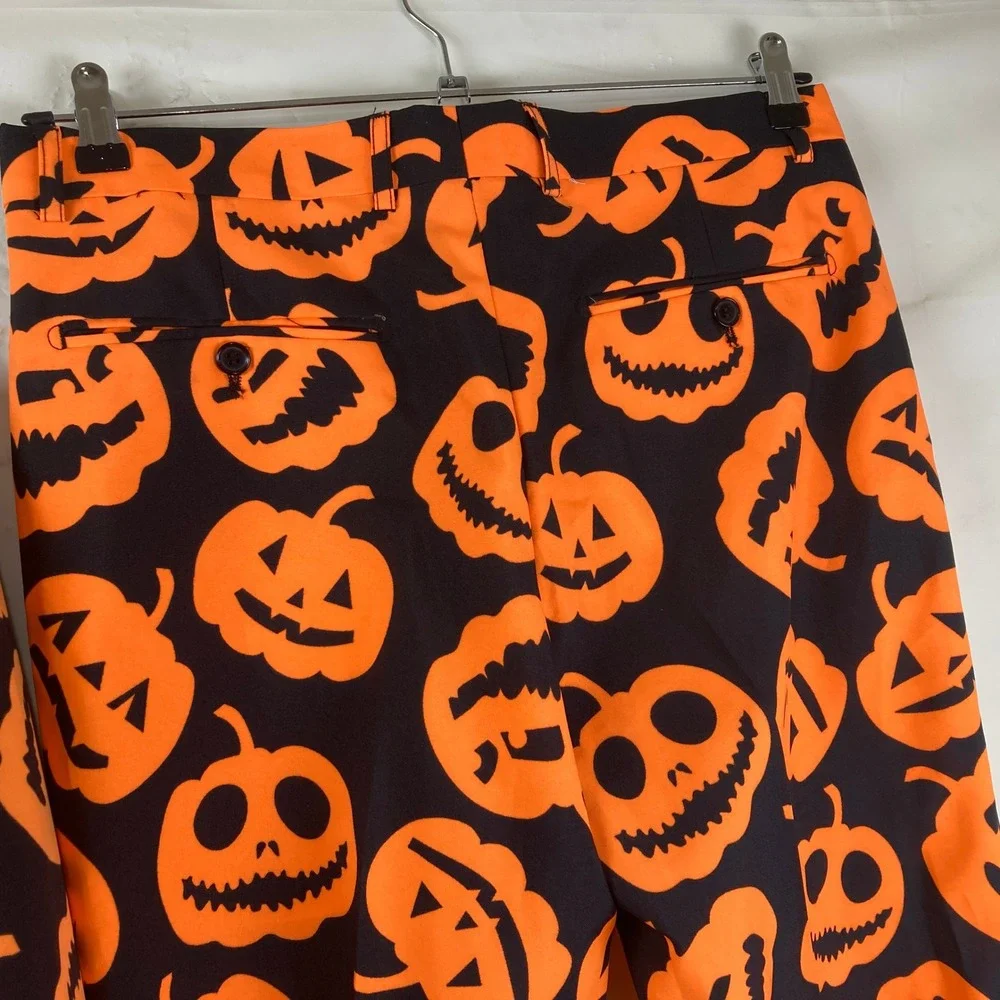 OppoSuits Pumpkin Suit Mens 38 Black Orange Halloween Costume 2pc Party Wear Set